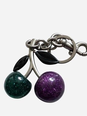 Glitter Cherry Charm Keychain - Purple and Green